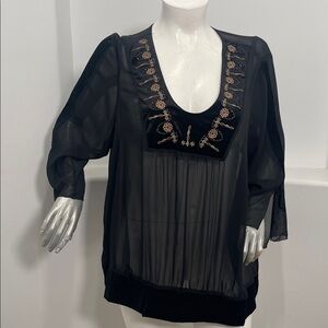 Lane Bryant Women’s Black Sheer Velvet Trim Embroidered Boho Top Size 3X